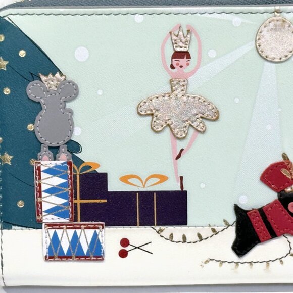 Radley Little Drummer & Dog Large Zip Wallet, Green, Holiday Apparel - Picture 3 of 9